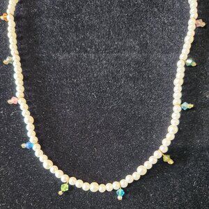 Delicate Pearl & Rainbow Bead Necklace